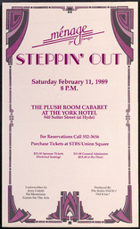 Poster for the concert Steppin' Out, performed by the Lesbian and Gay Chorus of San Francisco ensemble, Ménage. 
