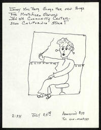 Flyer for a performance by Janet MacHarg at the Monefiore Senior Center at the Jewish Community Center of San Francisco, circa 1990. 