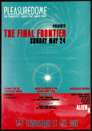 Poster for a benefit for the Lesbian and Gay Chorus of San Francisco called, The Final Frontier, which took place at the Pleasuredome club. This item is undated. 