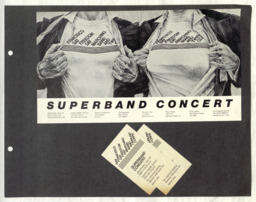 Flyer and tickets for the San Francisco Gay Freedom Day Marching Band and Twirling Corps Superband concert. This is a page from a scrapbook in this collection. This item is undated.