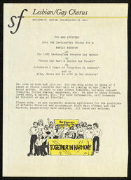 Flyer for the Chorus' 1985 reunion, which took place at the San Francisco Pride parade. 