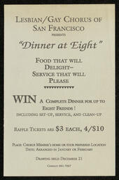 Flyer for a fundraiser raffle in support of the Lesbian and Gay Chorus of San Francisco. This item is undated. 