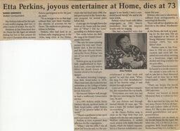 An obituary for Etta Perkins, singer, Black Jewish lesbian, and long-term partner of Cora Latz.