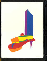 Abstract art of a high-heeled shoe, made by Gilbert Baker from cut paper.